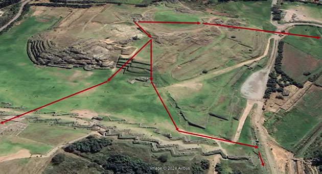 Der Verlauf der bislang entdeckten, von Sacsayhuamán aus verlaufenden Chincanas.Quelle: Calero et al.