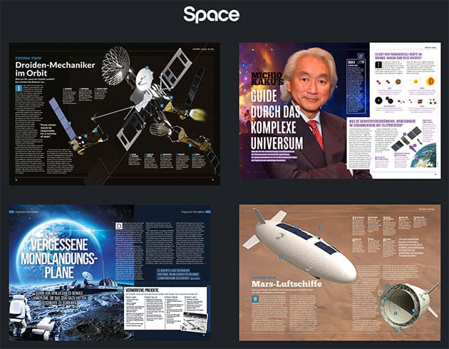 Beispielseiten des neuen "Space"-Magazins, das im Mai starten soll.Copyright: space-magazin.com