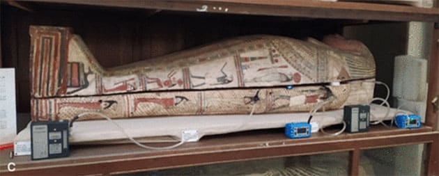 Elektronische Gerüchstmessung an einer altägyptischen Mumie.Copyright/Quelle: Strlic et al., Journal of the American Chemical Society 2025