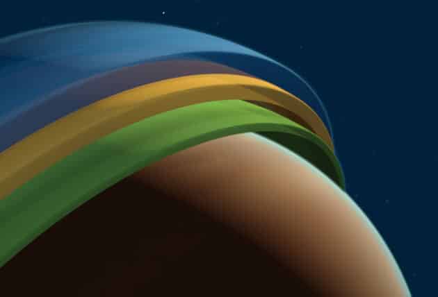 Grafische Darstellung der dreischichtig aufgebauten Atmosphre des Planeten Tylos/WASP121b (Illu.). Copyright: ESO/M. Kornmesser