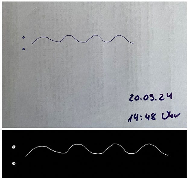 Sketch of the sighting (top) and an inverted version (bottom) for better representation of the dark sky.Source/Copyright: Witness/GEP, ufo-forschung.de