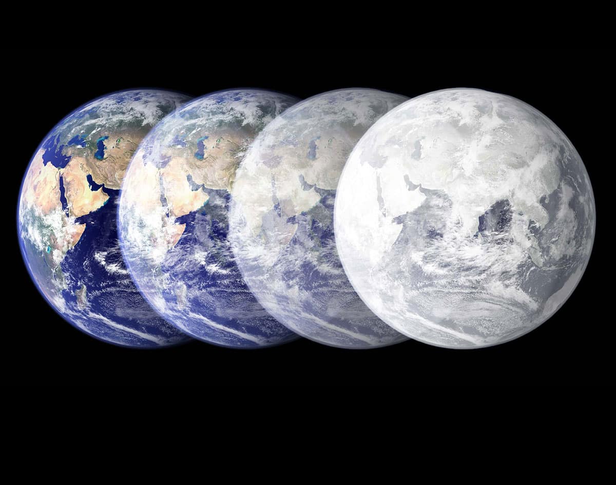 Ohne menschlichen Einfluss würde die Erde in etwa 10.000 Jahren in eine neue Eiszeit übergehen, sagen Wissenschaftler. Doch die Treibhausgasemissionen der Menschheit könnten den Klimaverlauf grundlegend verändert haben (Illu.).Copyright: Matt Perko, UC Santa Barbara