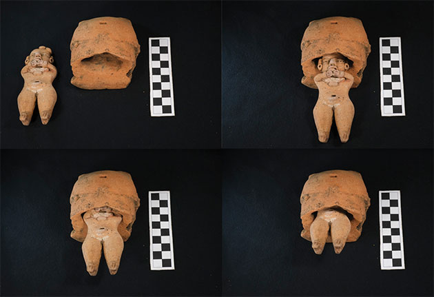 Eine der gefundenen Puppen passt in den Bauch einer bereits zuvor in der Nähe gefundenen Puppe bzw. deren Reste.Copyright/Quelle: J. Przedwojewska-Szymańska/PASI / Antiquity (2025)