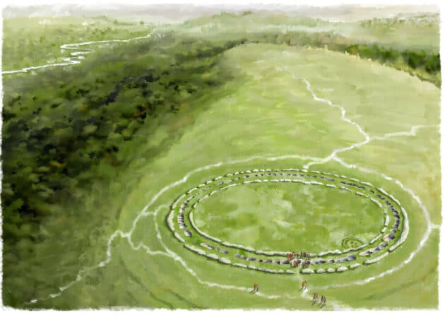 Künstlerische Rekonstruktion der Flagstine Enclosure in Dorset (Illu.) Copyright/Quelle: Jennie Anderson / University of Exeter
