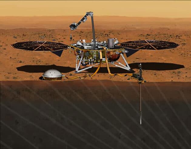 Grafische Darstellung der „InSight“-Mission auf dem Mars (Illu.). Copyright: NASA