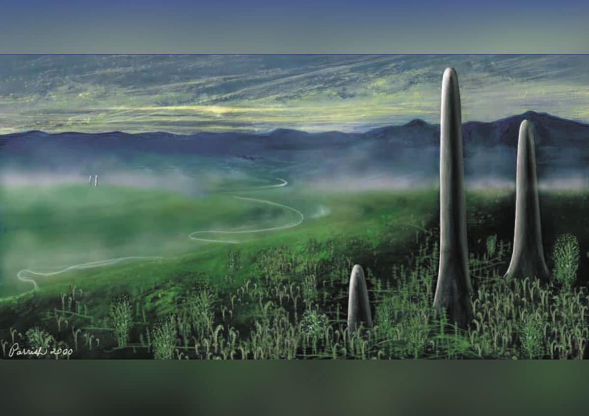 Künstlerische Darstellung von Prototaxites.Copyright: Painting by Mary Parrish, National Museum of Natural History (via University of New Hampshire)