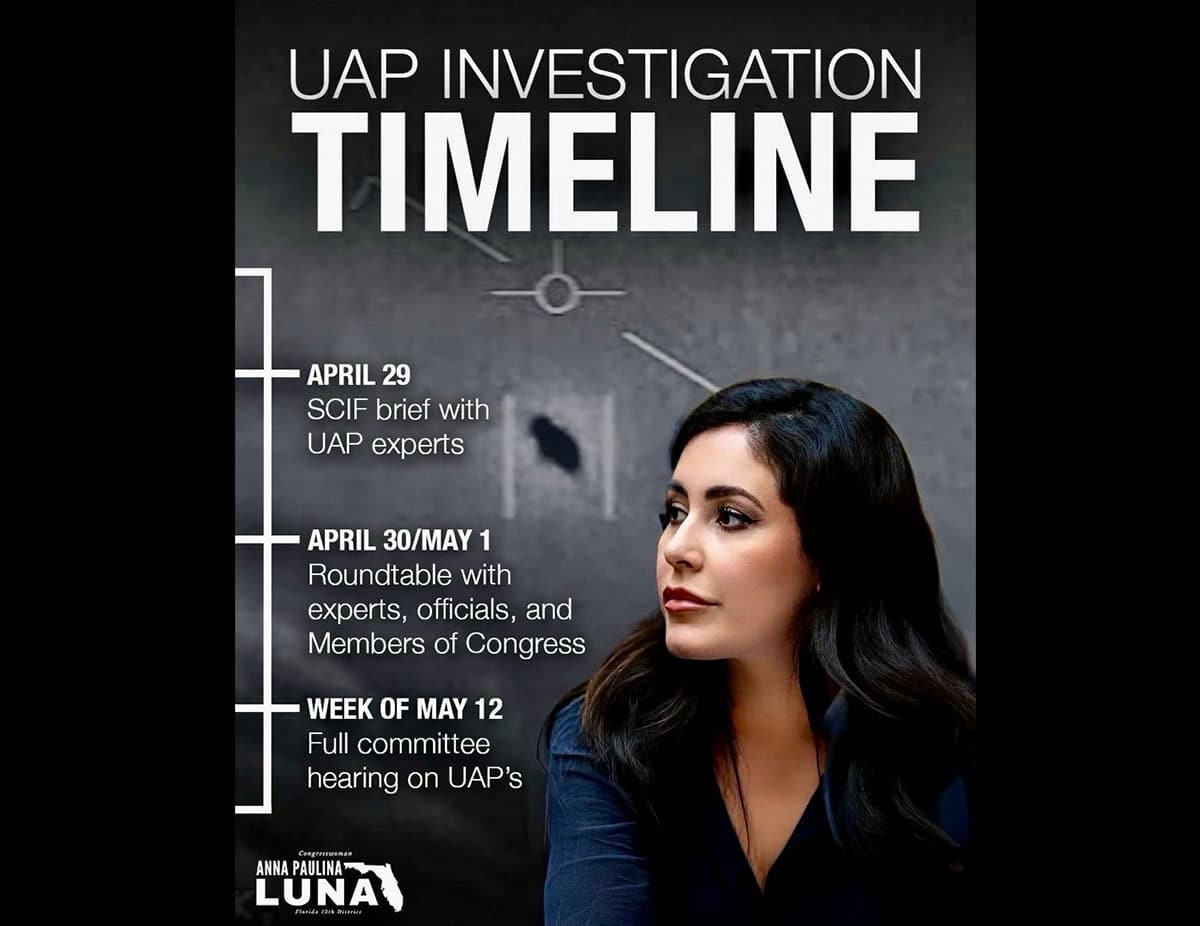 Ankündigung der Abgeordneten Luna zu den nächsten UAP-Anhörungen in den USA.Copyright/Quelle: x.com/RepLuna