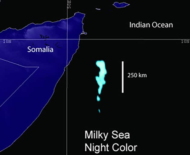 Satellitenaufnahme des Milky-Sea-Phänomens vor Somalia 1995. Copyright: Dr. Steve Miller, Naval Research Laboratory