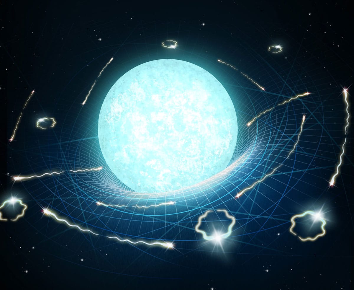 Künstlerische Darstellung eines Neutronensterns, der langsam über hawkingartige Strahlung „verdampft“ (Illu.).Copyright/Quelle: Daniëlle Futselaar/artsource.nl
