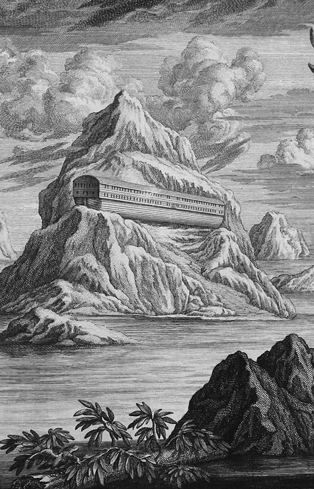Die gelandete Arche Noah, hier in einem historischer Holzschnitt (Illu.).Copyright: Gemeinfrei