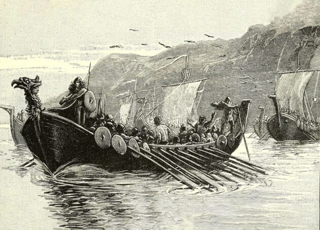 Künstlerische Darstellung seefahrender Wikinger (Illu.). Copyright: Gemeinfrei