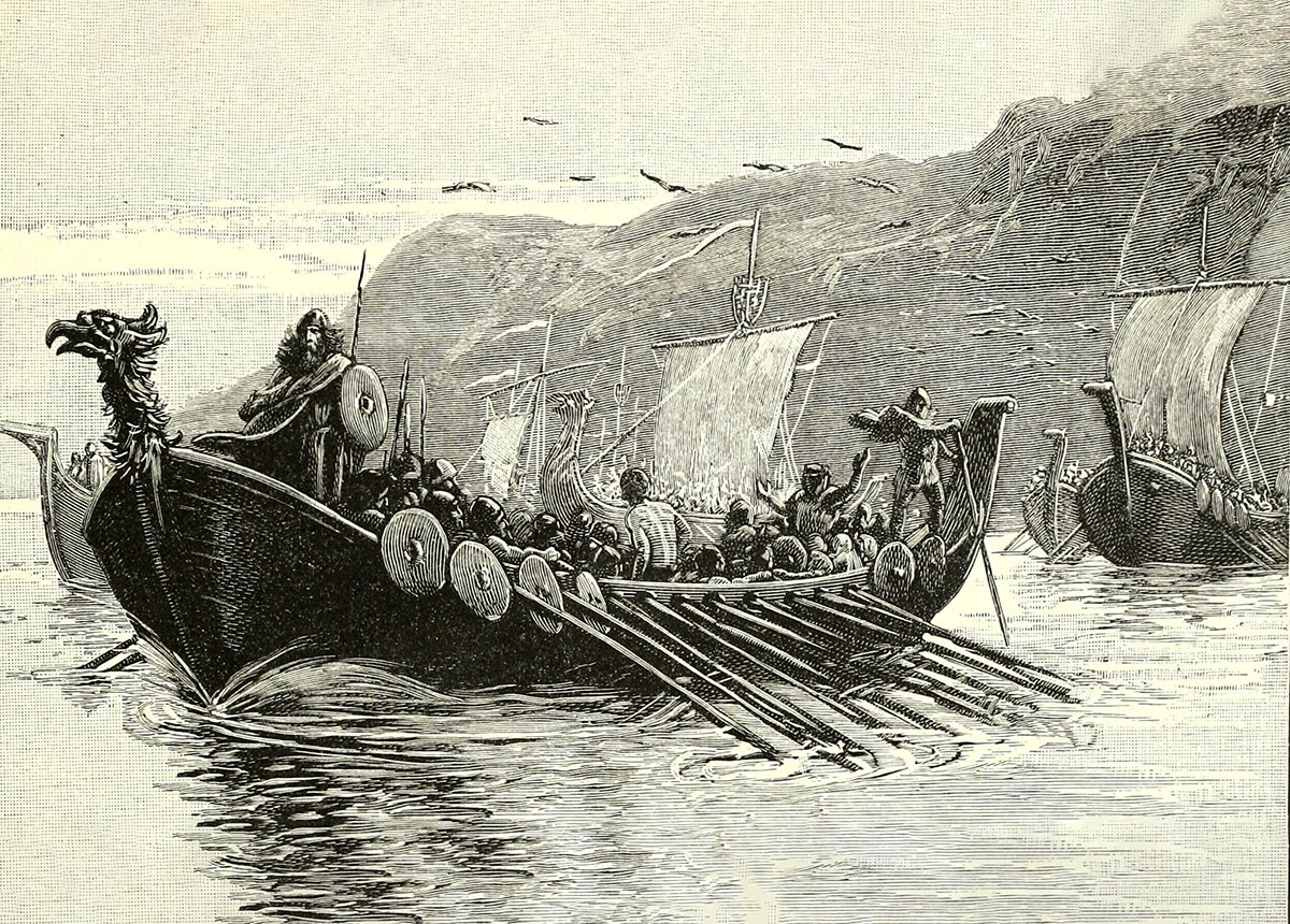 Künstlerische Darstellung seefahrender Wikinger (Illu.).Copyright: Gemeinfrei