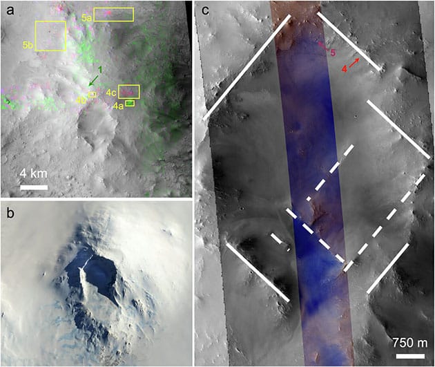 Verschiedene Detailansichten des Vulkans Jezero Mons.Copyright: NASA