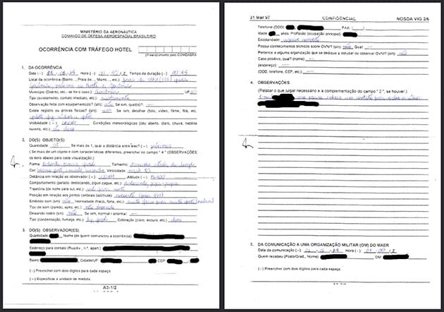 Auszug einer UFO-Meldung aus den aktuell freigebenenen Sichtungsmeldungen brasilianischer Piloten aus 2024.Quelle: Arquivo Nacional