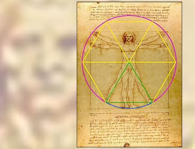 Leonardo da Vincis vitruvianischer Mensch in der geometrischen Analyse von Rory MacSweeny. Copyright: R. Mac Sweeny, Journal of Mathematics and the Arts 2025