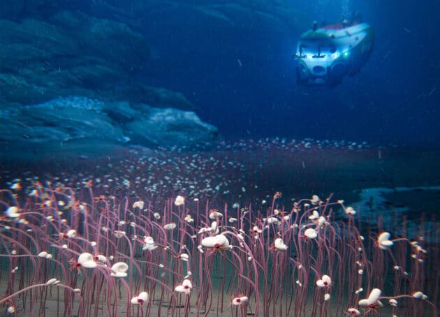 Künstlerische Umsetzung der Entdeckung des „lebendigen Flusses“ (Illu.). Copyright/Quelle: Institute of Deep-sea Science and Engineering, CAS (IDSSE, CAS)