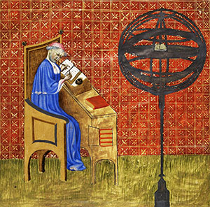 Mittelalterliche Miniatur des Nikolaus von Oresme aus dem Buch Traité de l'espère.