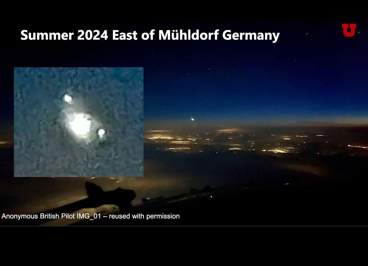 Eine der Aufnahmen aus der Bilderserie zur UAP-Sichtung eines britischen Piloten nahe Mühldorf im Juli 2024.Copyright/Quelle: Dr. Doug Buettner