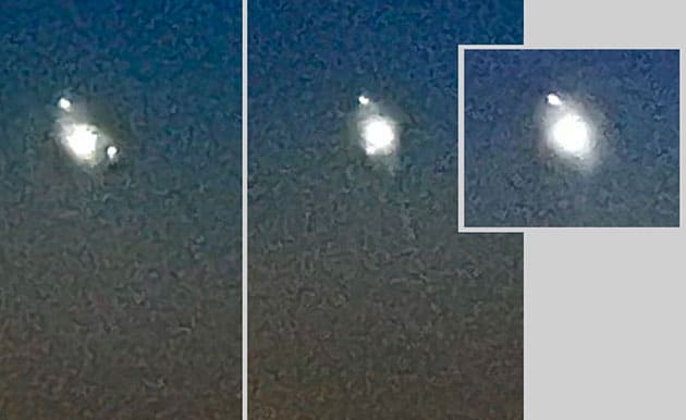 Detailvergrößerungen der Aufnahmen zeigen, dass der Hauptkörper des Objekts von weiteren kleineren Lichter umgeben wird, die offenbar ihre Position verändern.Copyright/Quelle: Dr. Doug Buettner