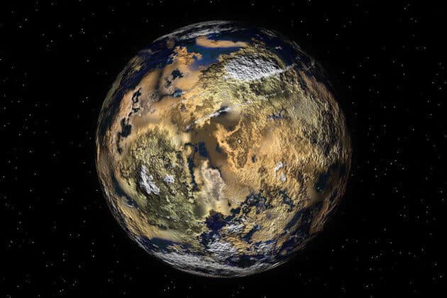 Künstlerische Darstellung der Proto-Erde, vor der Kollison mit Theia, bei der nicht nur der Mond, sondern sich auch die Zusammensetzung der heutigen Erde entstand (Illu.). Copyright: Susana Cipriano (via Pixabay.com) / Pixabay License