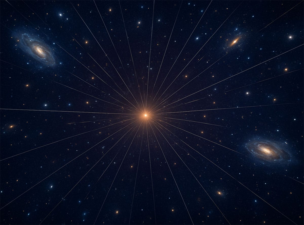 Grafische Darstellung der Ausdehnung des Universums (Illu., mit KI-erstellt).Copyright/Quelle: Universität Bremen