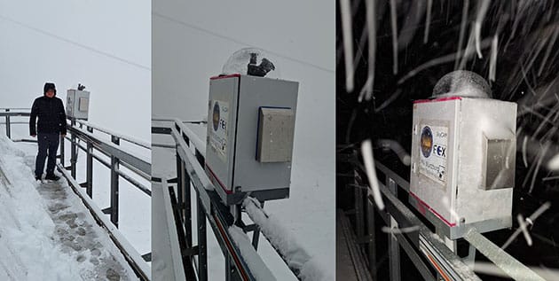 Von Anfang an wird die isolierte SkyCAM-7 am Schneefernerhaus extremen Wetterbedingungen ausgesetzt sein.Copyright/Quelle: Andreas Maurer u. Julian Mutter / IFEX, JMU