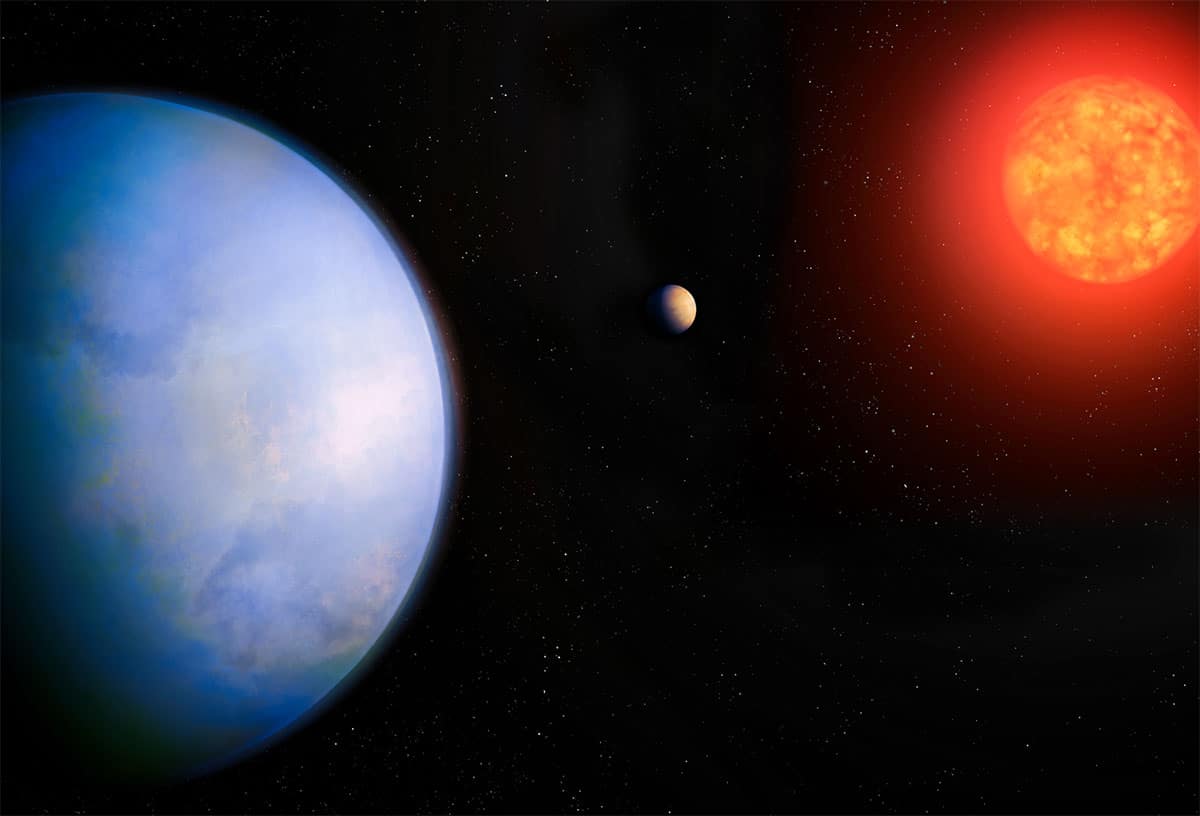 Künstlerische Darstellung des Exoplaneten “GJ 251c”, der seinen Stern innerhalb dessen lebensfreundlicher Zone umkreist (Illu.).Copyright/Quelle: University of California Irvine