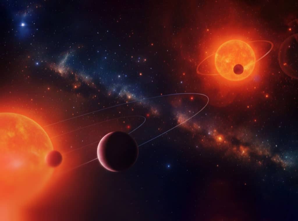 Künstlerische Darstellung des Systems „TOI-2267“ (Illu.).Copyright: Mario Sucerquia-University of Grenoble Alpes