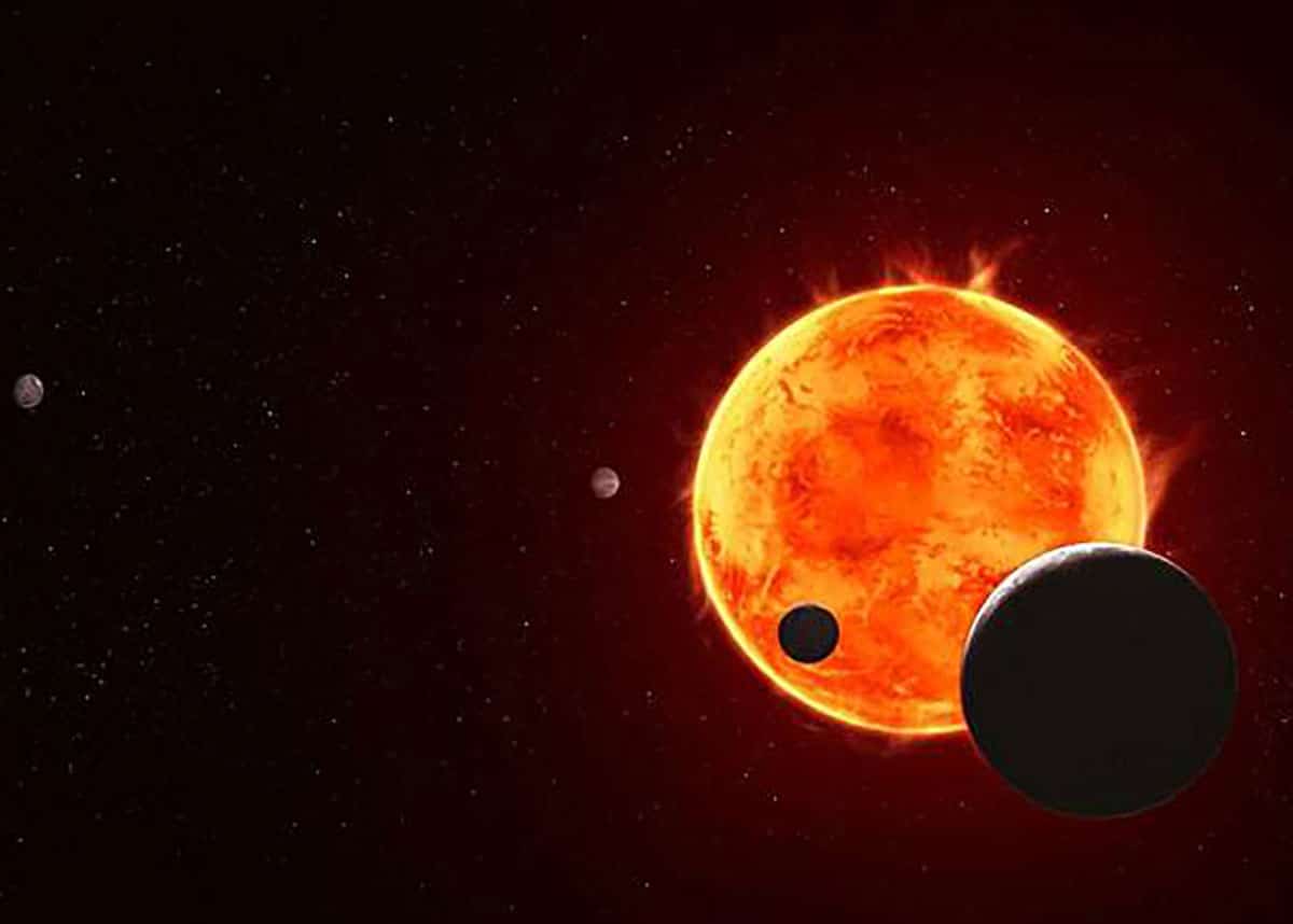 Künstlerische Darstellung des TRAPPIST-1-Systems (Illu.).Copyright: NASA, ESA, CSA, STScI, Joseph Olmsted (STScI)
