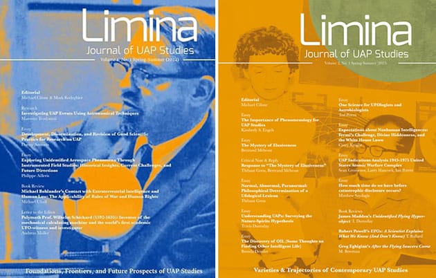 Die beiden bisherigen Ausgaben vom „Limina – The Journal for UAP-Studies“.Quelle: limina.uapstudies.org/
