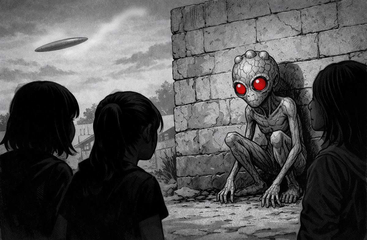 Grafische rekonstruktion der Ereignisse von Varginha 1996 (Illu.). Quele. grewi.de (KI erstellt)