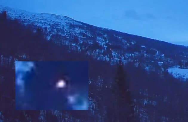 Standbild mit Ausschnittsvergrößerung aus der Aufnahmen „Ascending Light“ vom 25.12.2025. Copyright: Project Hessdalen