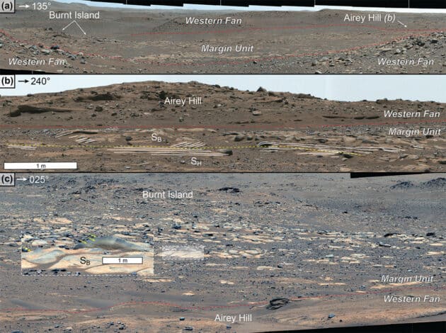 Blick des Mars-Rovers Perseverance auf „Margin Unit“ im Jezero-Krater. Copyright: NASA
