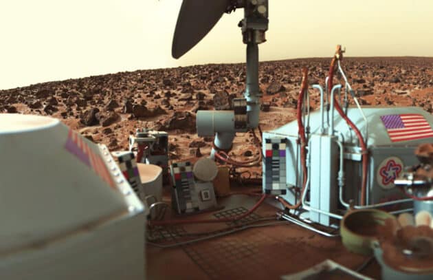 Mosaik-Panoramablick der Viking-Kameras in die Marslandschaft. Copyright: NASA/ Erik Vandencbulek (via WikimediaCommons) / CC BY-SA 4.0