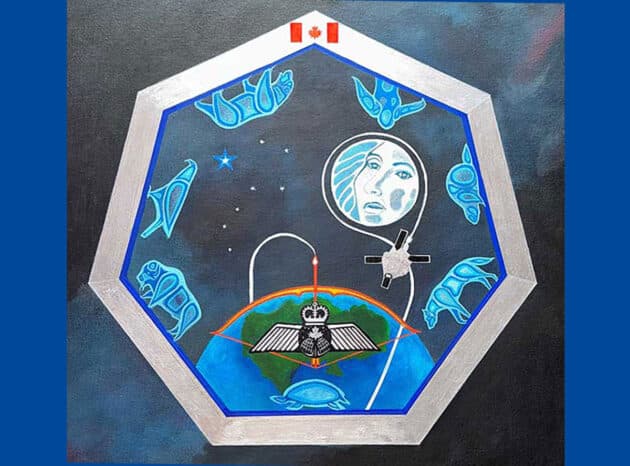 Das von dem Anishinaabe-Künstler Henry Guimond persönliche Missionsabzeichen des kanadischen Artemis-II-Astronauten Jeremy Hansen. Copyright: CSA