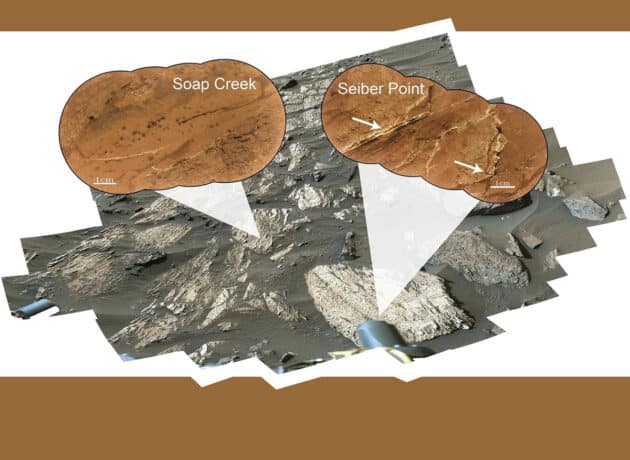 Im einstigen Flusstal Neretva Vallis auf dem Mars wurden hohe Nickel-Werte wie auch Sulfat-Adern entdeckt. Die Kombination legt mögliche Biosignaturen nahe. Es bleiben aber weiterhin auch nicht-biologische Alternativen. Quelle: Manelski et al, Nature Communications (2026)