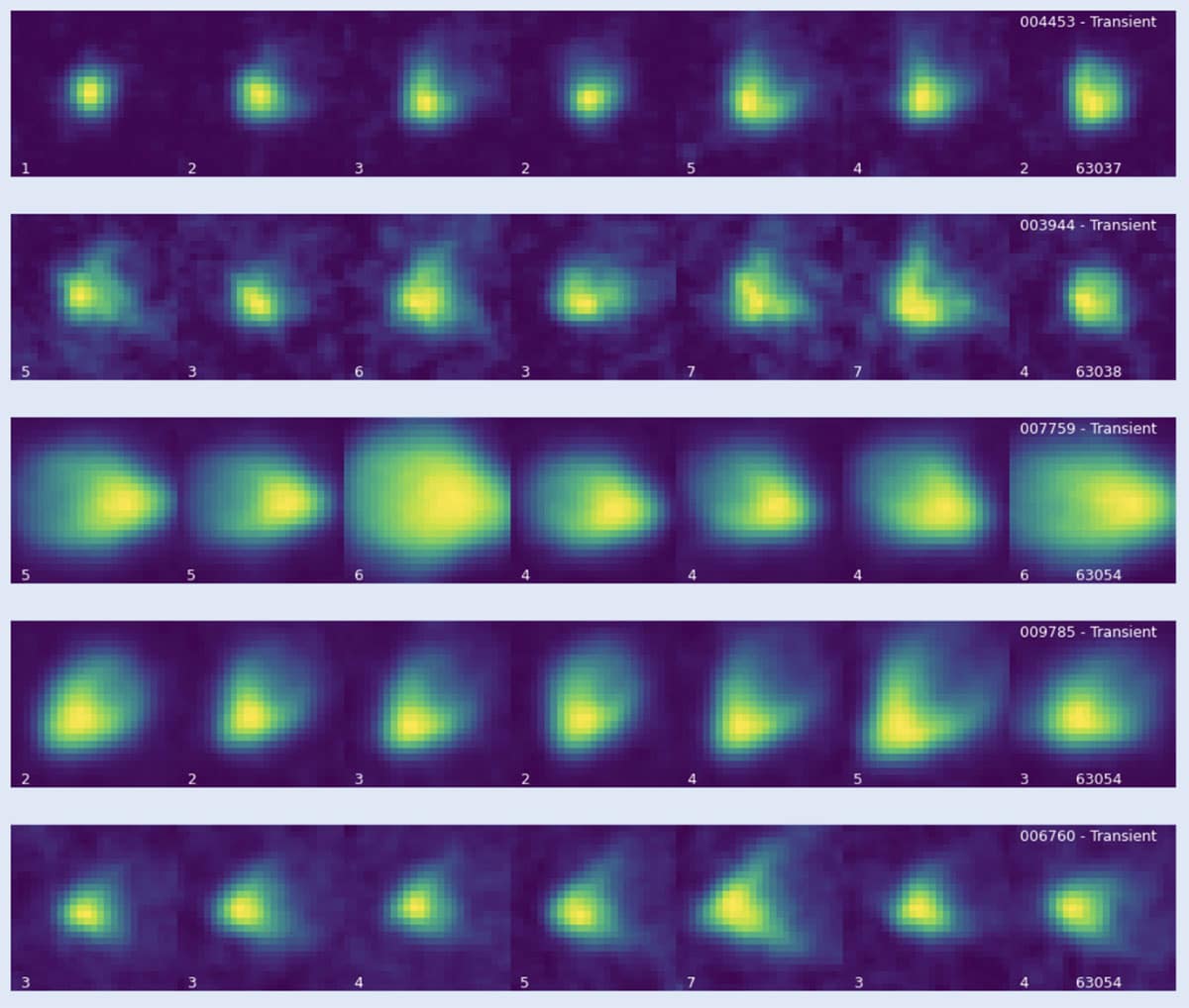 Eine Auswahl der in den Aufnahmen der Hamburger Sternwarte von (1934 bis 1957) identifizierten Transienten-Kandidaten (l.) im Vergleich zu ausgewählten nahen Sternen.Copyright: Busko, ArXiv.org 2026
