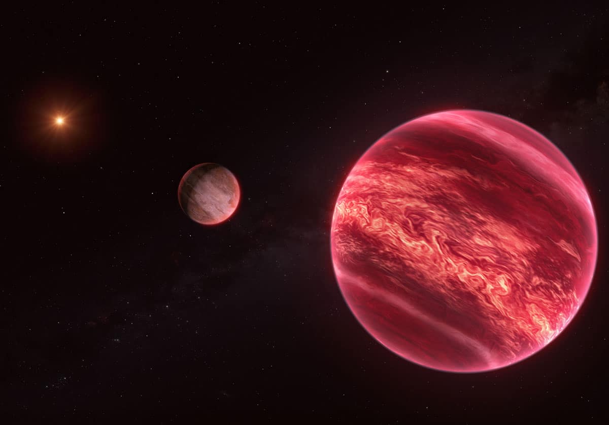 Künstlerische Darstellung von „CD-35 2722“, ein System mit einem mondähnlichen Objekt (Illu.).Copyright: ESO/M. Kornmesser