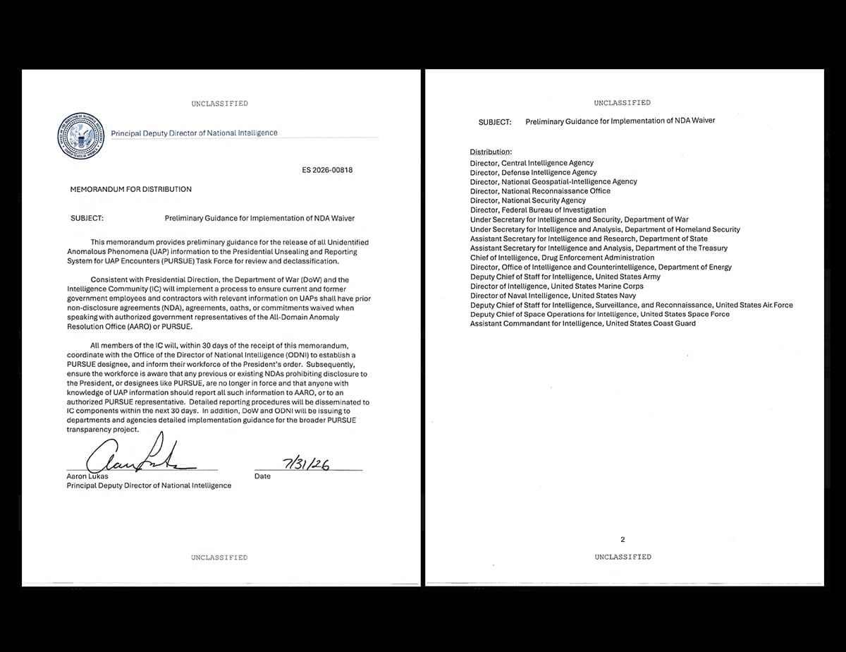 Das Schreiben des stellvertretenden Direktors der US-Geheimdienste an die Geheimdienstgemeinschaft vom 31. Juli 2026.Quelle: US Gov. / Eric Burlison