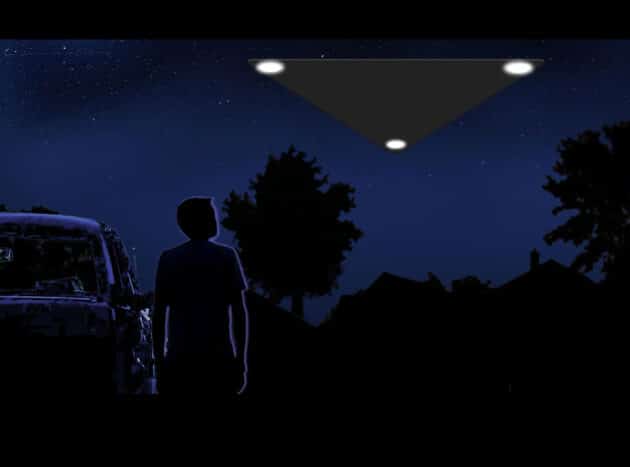 Digitale Rekonstruktion einer Sichtung eines dreieckigen UFOs, aus den PURSUE-Akten des Pentagon, Tranche 5 (Illu.). Copyright: US Gov. / DOW / PRUSUE