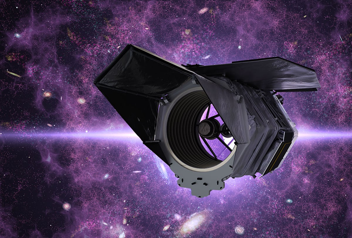 Künstlerische Darstellung des „Nancy Grace Roman Space Telescope“ (Illu.).Copyright: NASA Goddard Space Flight Center Scientific Visualization Studio