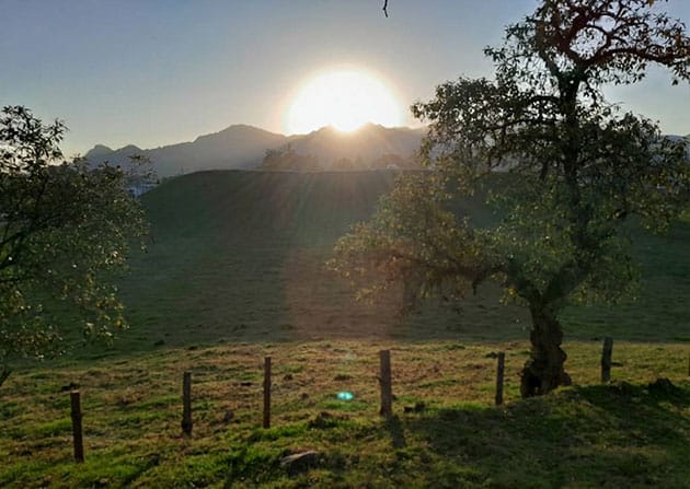 Heutiger Blick über die östliche pyramidale Plattform auf den Sonnenaufgang vor der Kulisse der Sierra de Chignautla.
Copyright/Quelle: Alberto Diez Barroso Repizo, INAH